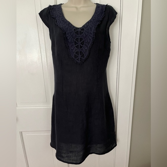 Lina Tomei Made in Italy linen shift dress Crochet S Summer Chic Vacation - Picture 1 of 11
